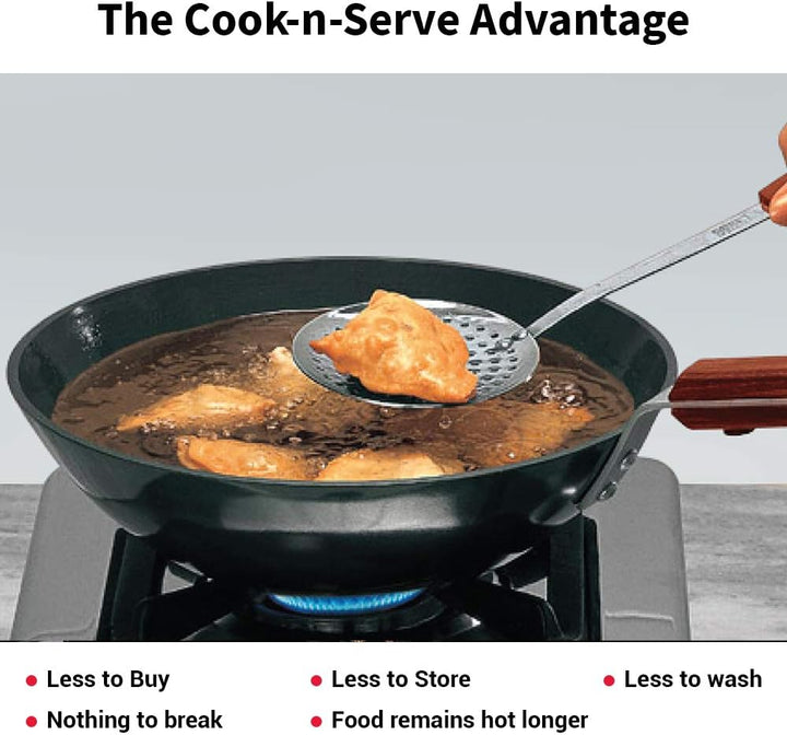 Futura Hard eloxiert deep-fry Pan (Kadhai) mit Stahl Deckel und flacher Boden 2.5L, 2.5L