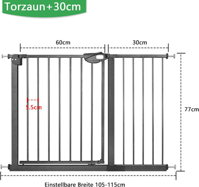 UISEBRT Türschutzgitter Ohne Bohren Treppenschutzgitter für Kinder 105-115cm breit, Auto-Close Baby