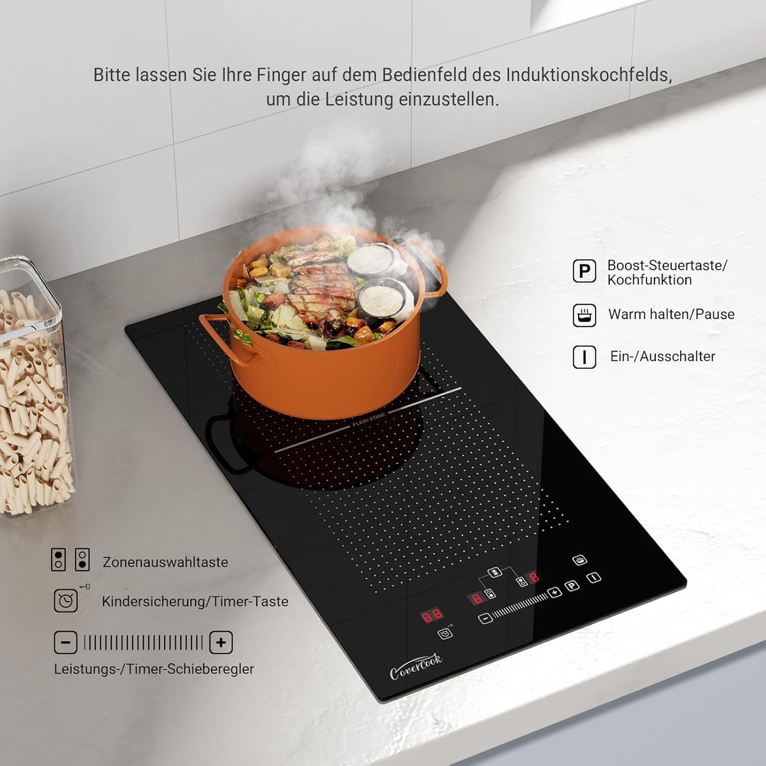 COVERCOOK 30cm induktionskochfeld mit 2 Kochzonen, Einbau Domino Autarkes Kochfeld Induktion mit Ste