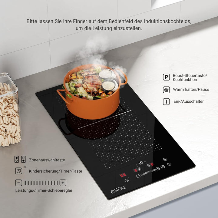 COVERCOOK 30cm induktionskochfeld mit 2 Kochzonen, Einbau Domino Autarkes Kochfeld Induktion mit Ste