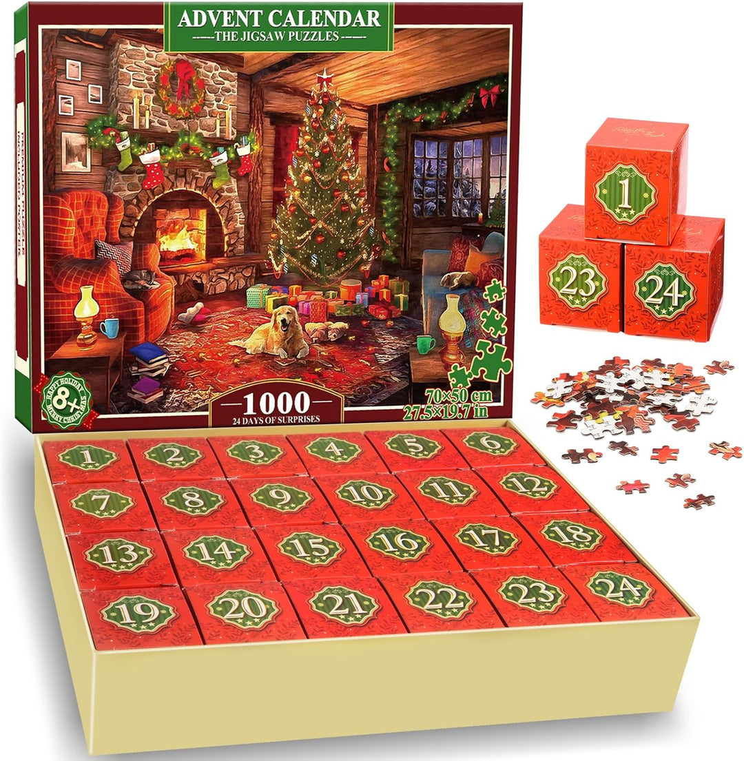 HappyGoLucky Adventskalender 2023 Puzzle Erwachsene, Jigsaw Puzzle 1000 Teile Weihnachten Geschenke