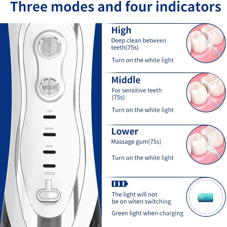 EVISTR Wasser Flosser für Zähne - Cordless Oral Irrigator 300ML 4 Jet-Tipps - Elektrische Wasser Zah