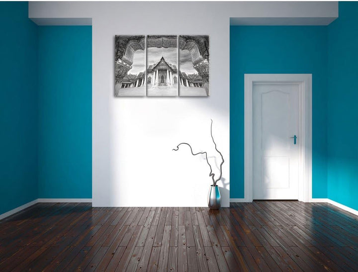 Pixxprint Marmortempel von Bangkok Kunst / 3-Teilig/Gesamtmass 120cm Leinwandbild bespannt auf Holzr
