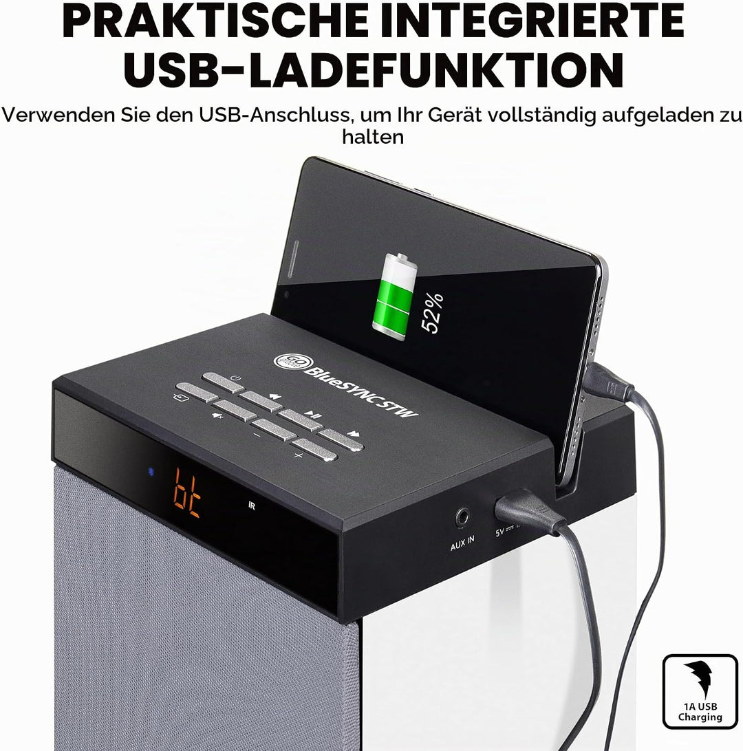GOgroove Bluetooth Turm Lautsprecher mit integriertem Subwoofer - Standlautsprecher mit Bass und Dua
