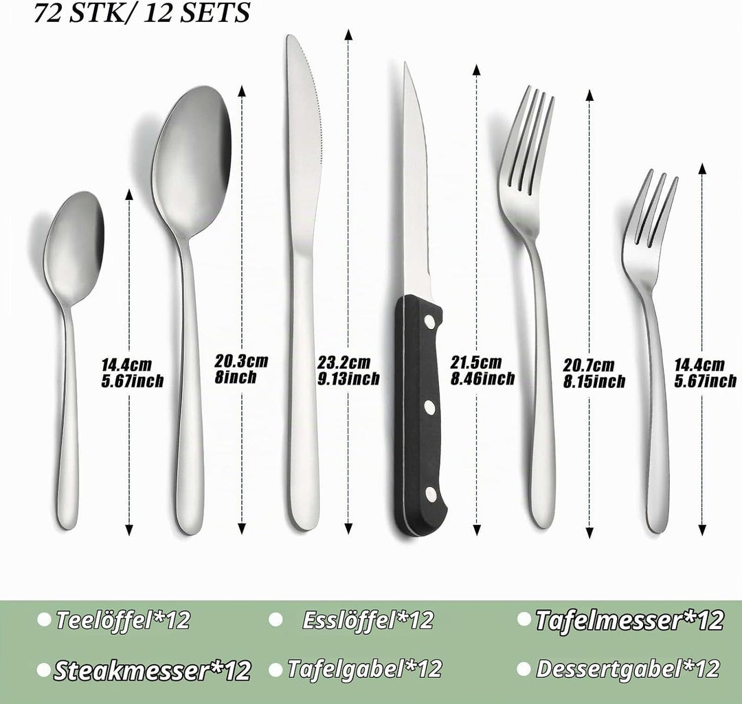 Besteck, Pleafind 72 teilig Besteck Set für 12 Personen, Besteckset aus Edelstahl in Lebensmittelqua