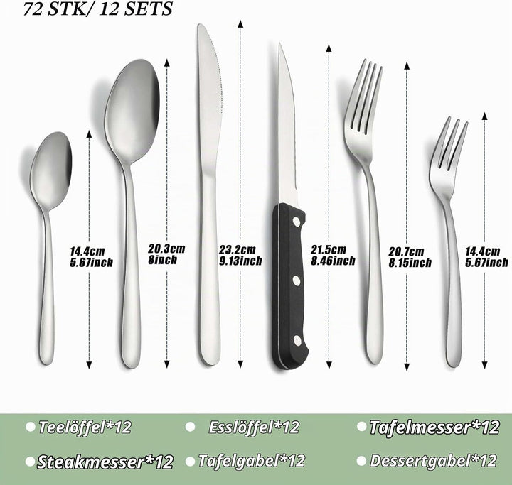 Besteck, Pleafind 72 teilig Besteck Set für 12 Personen, Besteckset aus Edelstahl in Lebensmittelqua