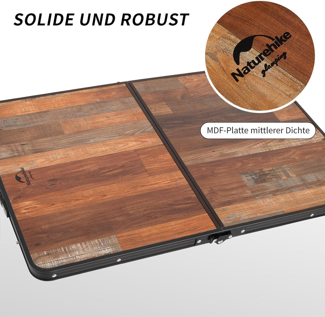 Naturehike Campingtisch Gross Klapptisch höhenverstellbar MDF Tisch mit Tragetasche für Outdoor Camp