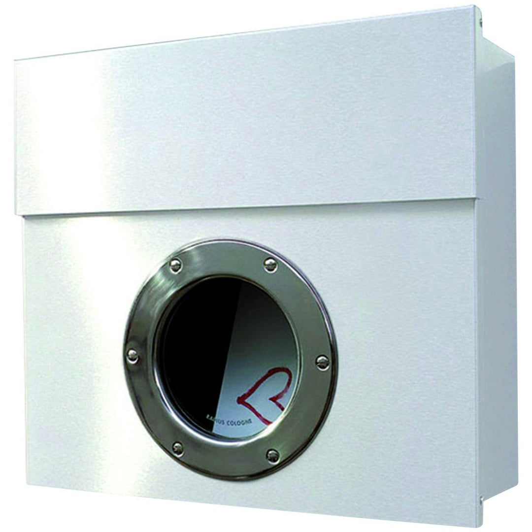 Radius - Letterman I - Briefkasten mit Bullauge - Postkasten - Edelstahl gepulvert - weiss - 40 x 34
