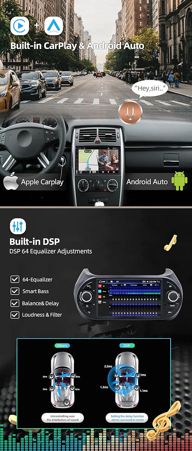 Android 10 Autoradio passt für Mercedes Benz Viano/Sprinter/W906 A-Class -Eingebautes Carplay/Androi