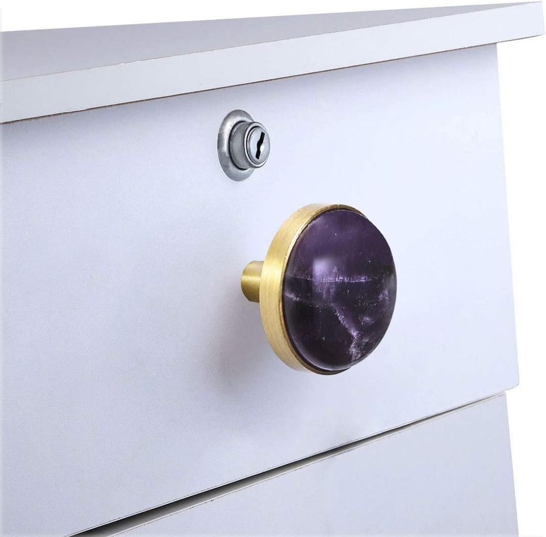 mookaitedecor Satz von 4 Amethyst runden Schubladenknopf 32mm Kristall Stein Kabinett Knopf zieht Gr