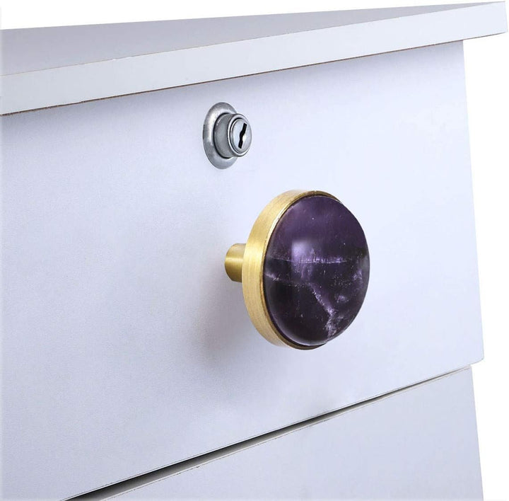mookaitedecor Satz von 4 Amethyst runden Schubladenknopf 32mm Kristall Stein Kabinett Knopf zieht Gr