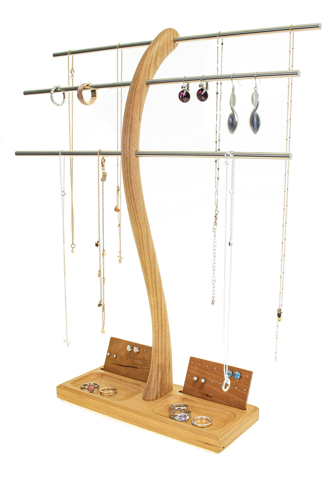Wood-and-Steel-Design Schmuckhalter aus Kirschbaumholz 3Ebenen Schmuckständer Schmuckbäumchen für Ke