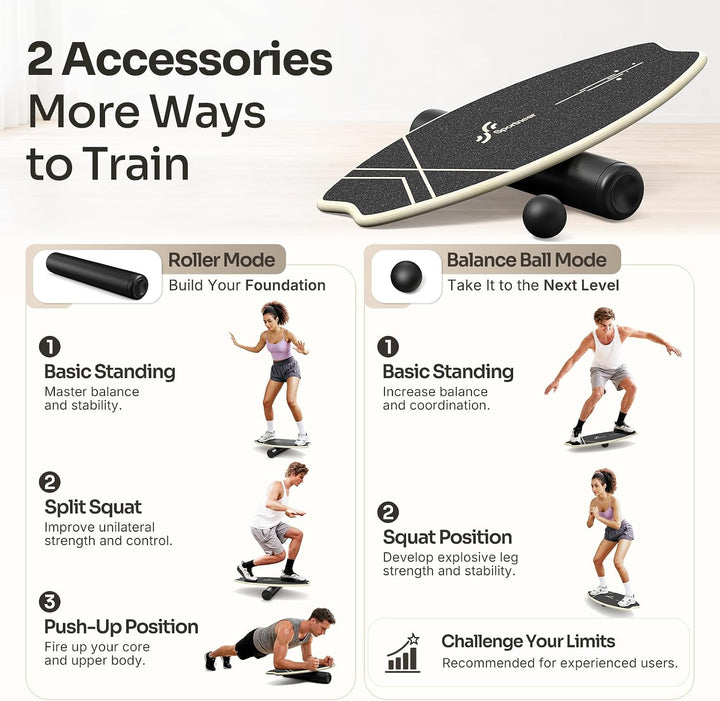 Balance Board Holz, Sportneer Indoorboard Skateboard, Indoor Surfboard Trickboard und Gleichgewichts