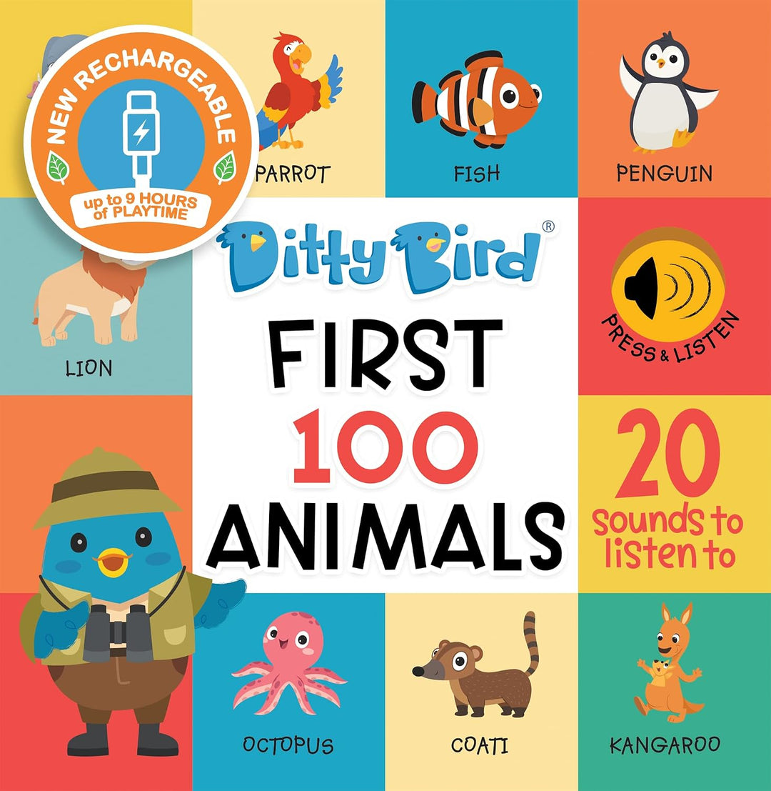 Ditty Bird Sprechende Bücher 100 Tiere | 100 Wörter für Vokabel- und Sprachlernen | Pappbücher für K