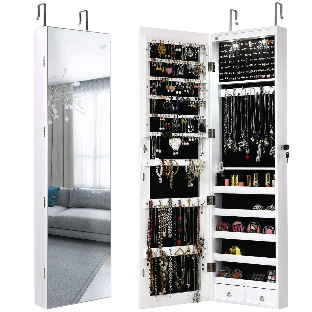 GIANTEX Schmuckschrank hängend mit LED, Spiegelschrank Ganzkörperspiegel, Schmuckregal Schmuckkommod