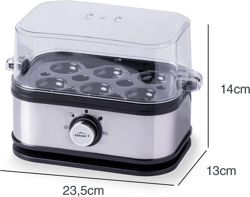 Lacor - 69344 - Eierkocher SIX OVUM, Edelstahl 18/10, 100% BPA-frei, 3 Kochstufen: Hart, Mollet, Was