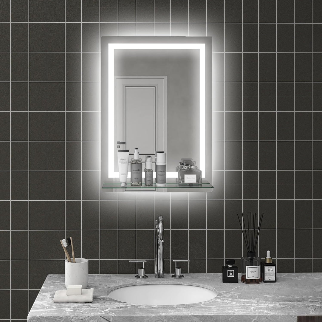 kleankin LED Badspiegel 22W Badezimmerspiegel mit Glas-Ablage Beleuchtung Wandspiegel mit Touch-Scha
