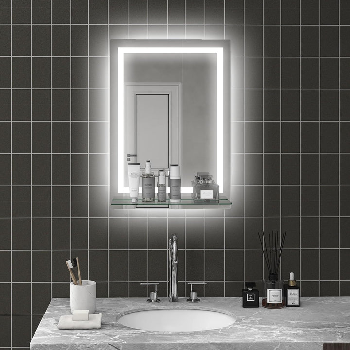 kleankin LED Badspiegel 22W Badezimmerspiegel mit Glas-Ablage Beleuchtung Wandspiegel mit Touch-Scha
