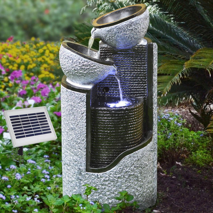 AMUR Solar Gartenbrunnen Brunnen Solarbrunnen Zierbrunnen Wasserfall Gartenleuchte Teichpumpe für Te
