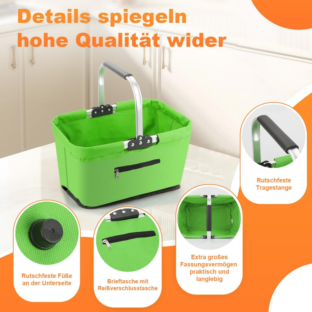 Einkaufskorb Faltbar 25L,Einkaufskorb Klein Mit Gepolsterte Griffe Und ReissVerschlusstasche,Einkauf