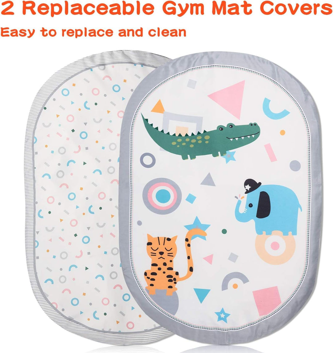 Lupantte Baby Spieldecke,Spielbogen Baby 2 Austauschbaren Bezügen,Spielmatte mit Spielbogen Abnehmba