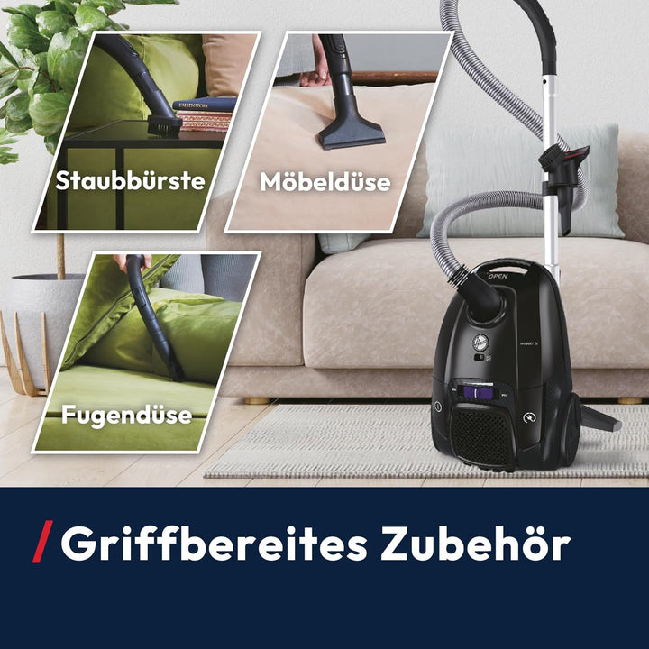 Hoover Telios Bodenstaubsauger für Hartböden & Teppiche, kompakt, leise 69dBA, 3,5L Staubbeutel, EPA