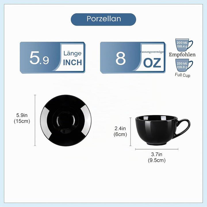 LOVECASA, Serie Sweet, Kaffee-Teeservice aus Porzellan für 6 Personen, Cappuccinotasse 230 ml + Unte