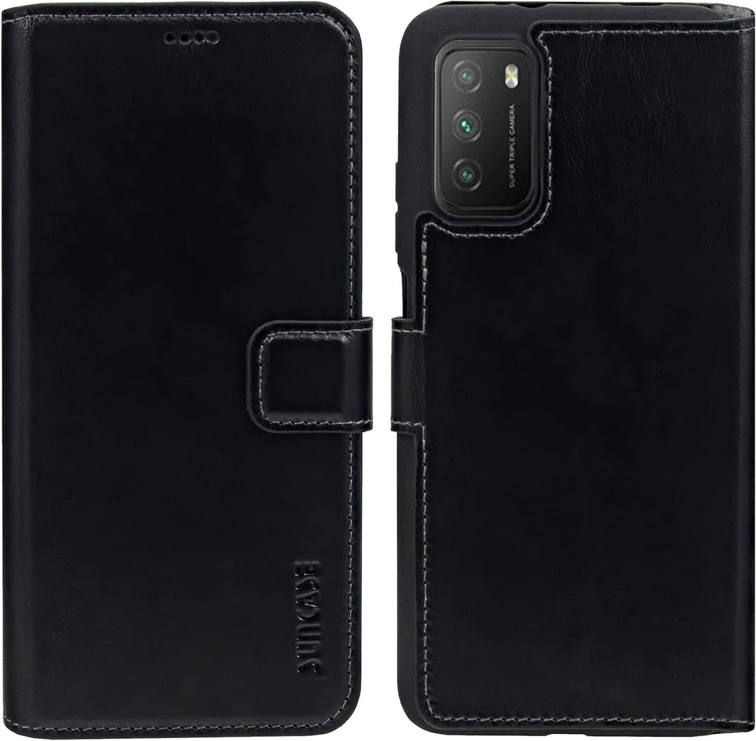 Suncase Book-Style Hülle kompatibel mit Xiaomi Poco M3 Leder Tasche (Slim-Fit) Lederhülle Handytasch