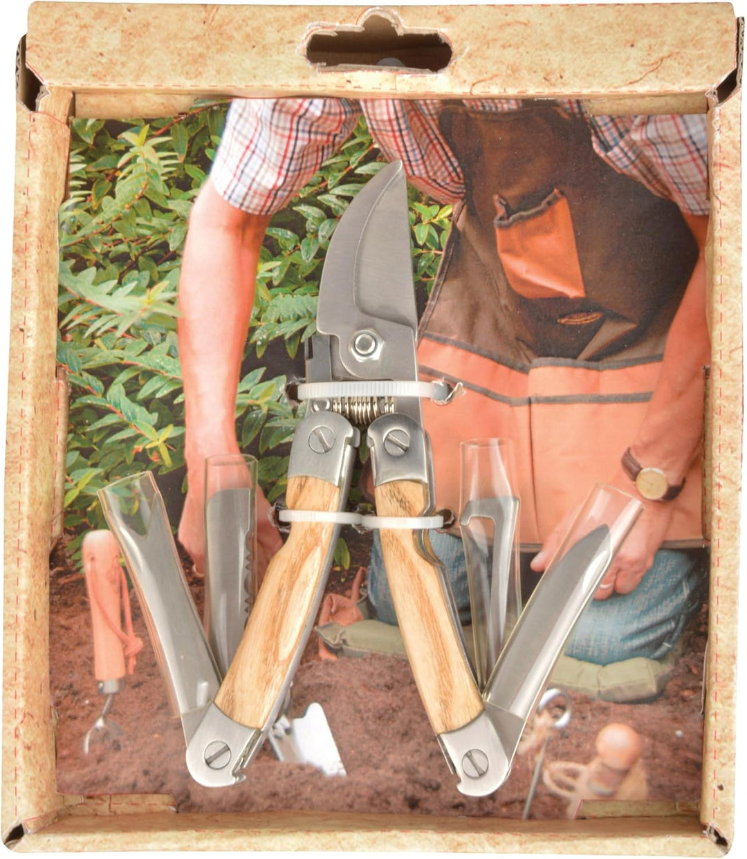 Esschert Design RFS Garten-Multitool aus Edelstahl, Eschenholz und Leder, 7,4 x 2,3 x 14,9 cm