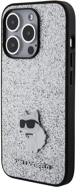 Karl Lagerfeld KLHCP15LGCNPSG Hülle für iPhone 15 Pro 6.1" Silber hardcase Fixed Glitter Choupette L