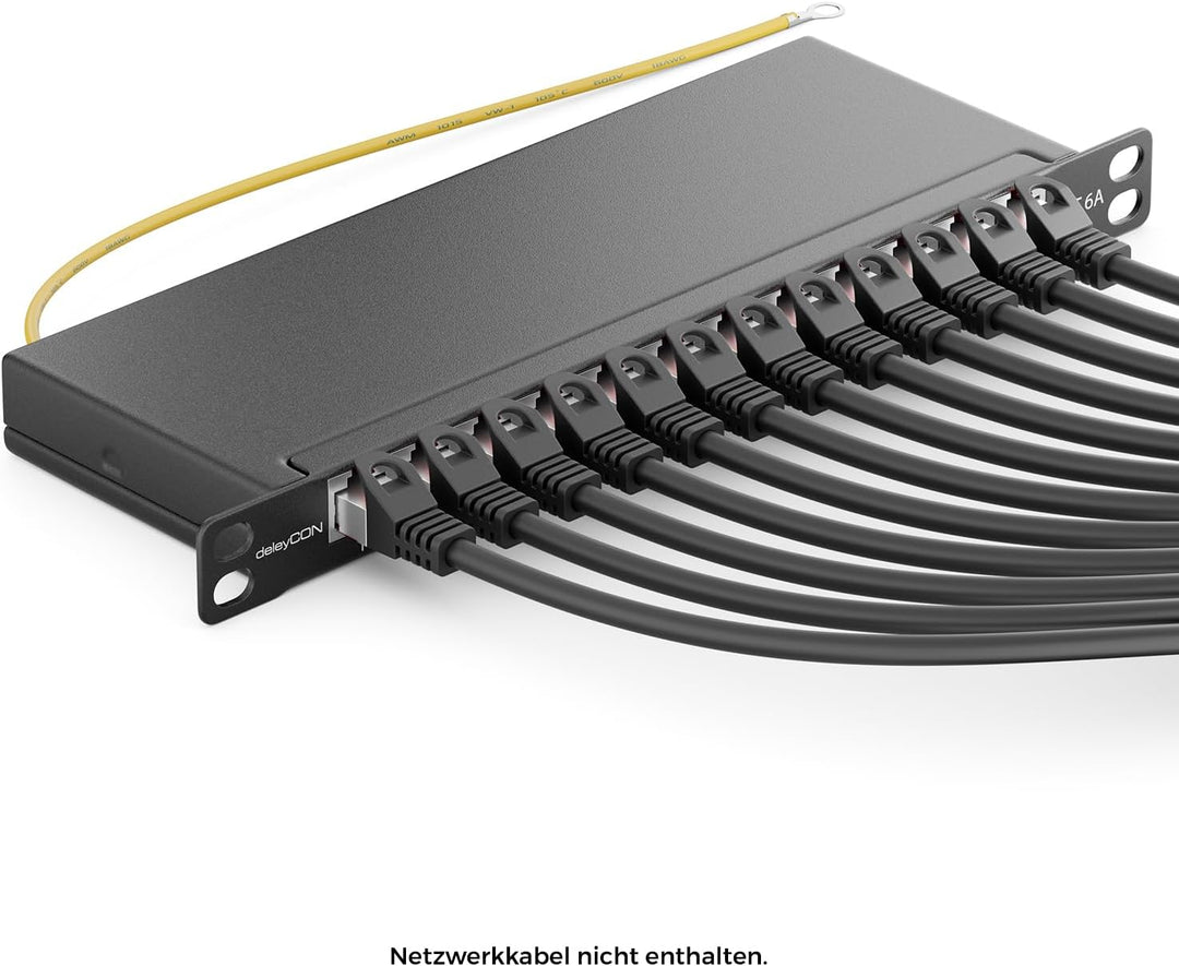deleyCON CAT 6a 0,5 HE Patchpanel Mini Verteilerfeld 12 Port - Desktop 10" Zoll Rackeinbau Servermon