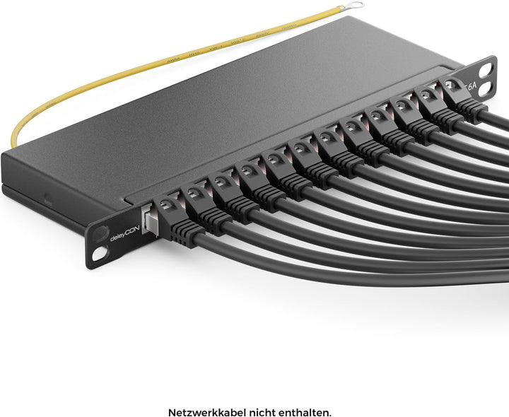 deleyCON CAT 6a 0,5 HE Patchpanel Mini Verteilerfeld 12 Port - Desktop 10" Zoll Rackeinbau Servermon
