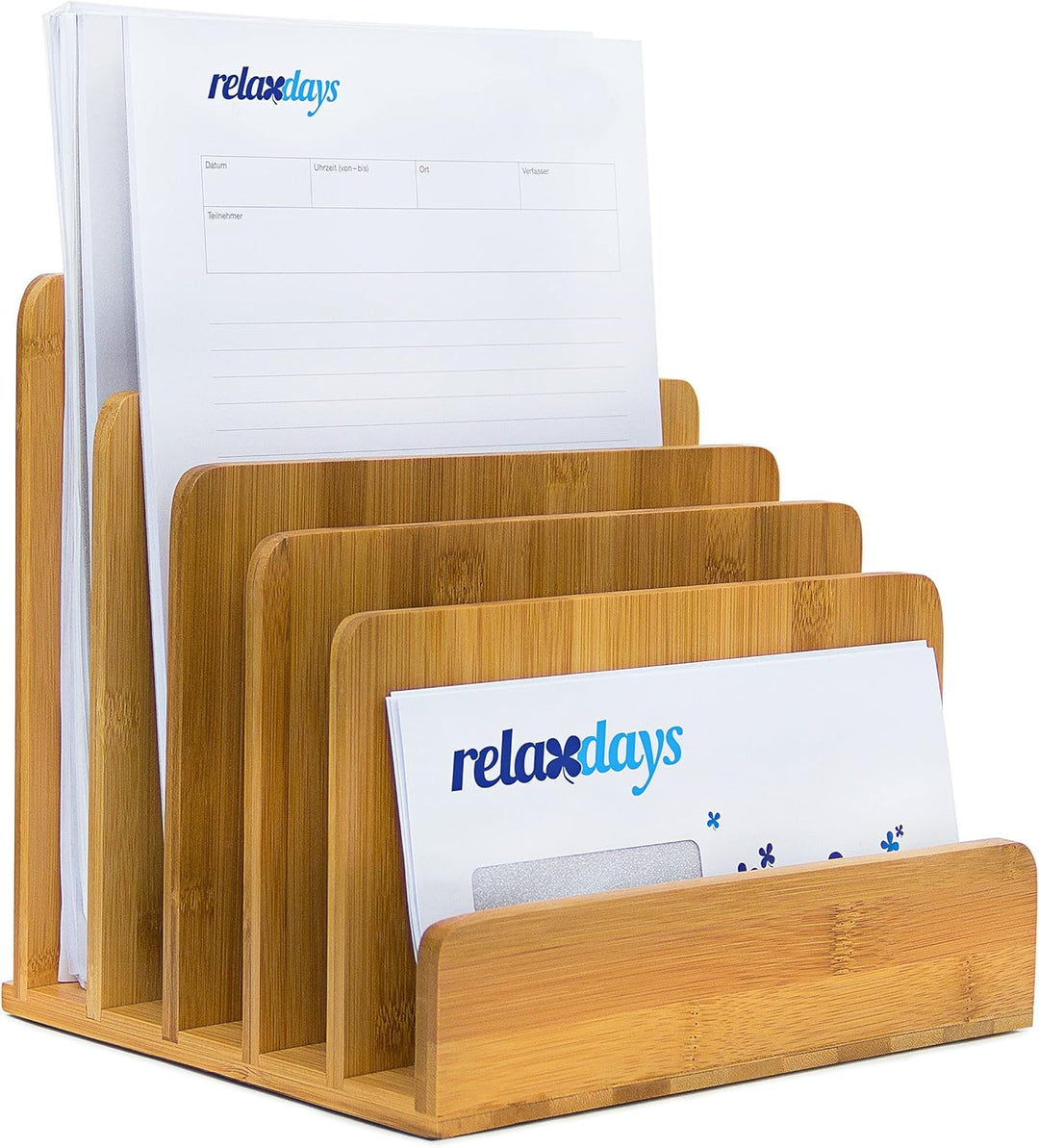 Relaxdays Dokumentenhalter Bambus, 5 Fächer, Prospekte, Zeitschriften, Briefablage, HBT: ca. 23 x 24