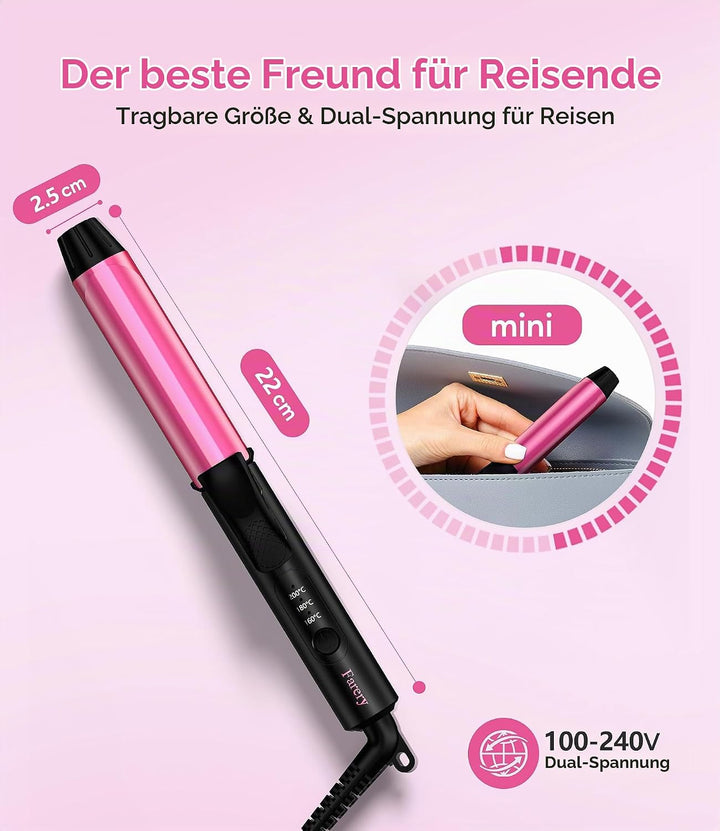 FARERY Mini Lockenstab, 25mm Lockenstab Für Kurze Haare mit 3 Einstellbaren Temperaturstufen, Kerami