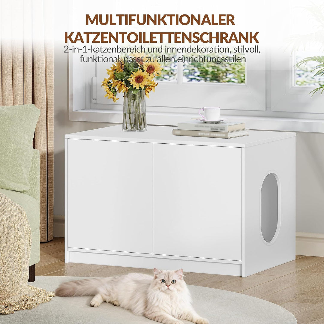 Fobyfurny Katzenklo Schrank, Versteckte Katzentoilette Möbel, Katzenschrank mit Drucktüren und Belüf