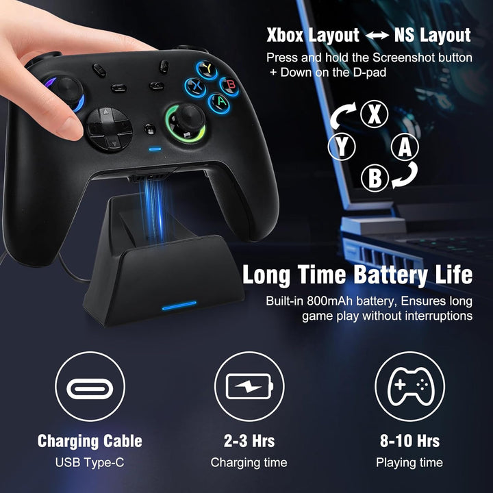 DuLingKer PC Controller mit Ladestation, Wireless Controller für Switch 2/Switch/PC Windows/Steam/OL
