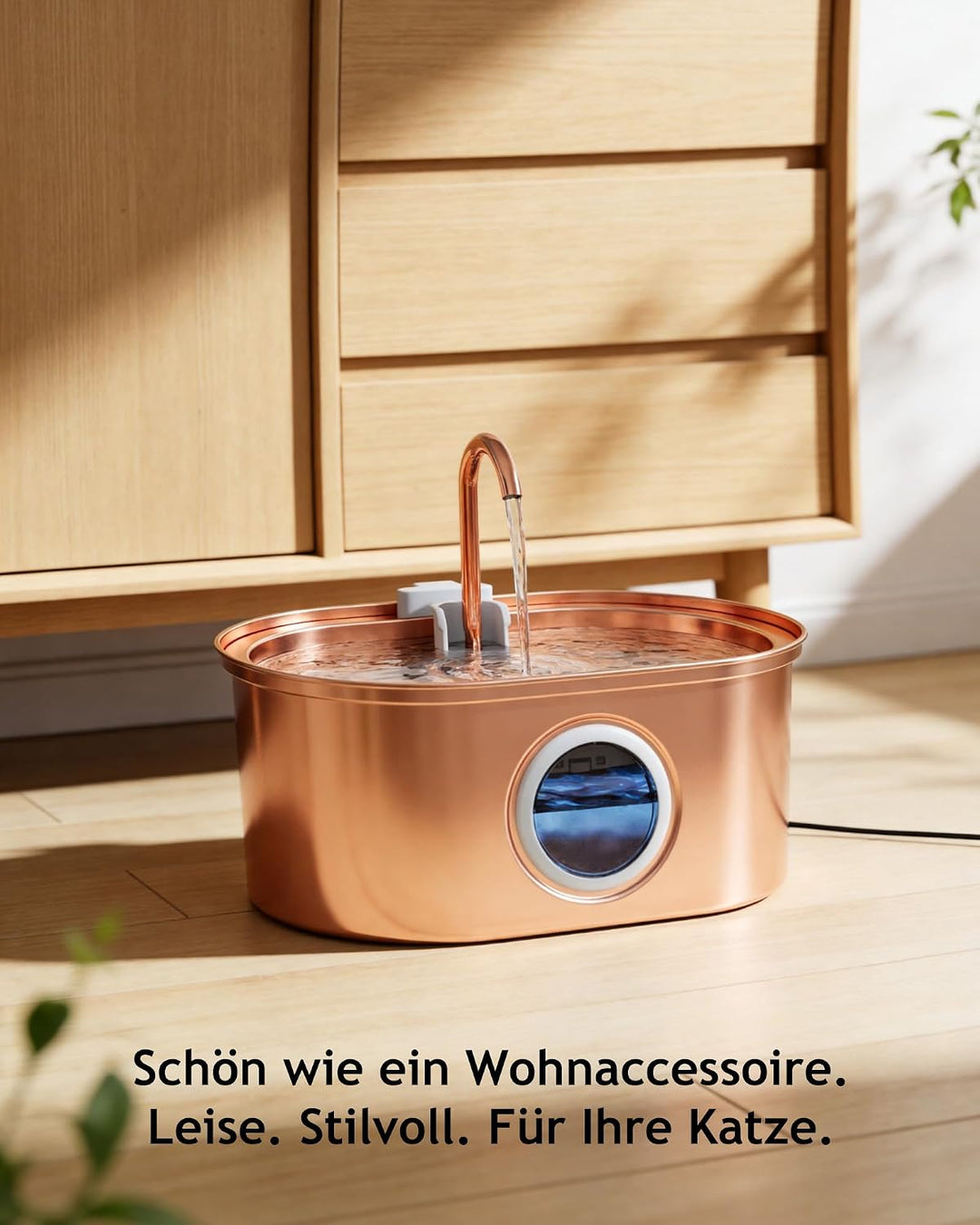Kittyspout Katzenbrunnen 3,2L aus 304 Edelstahl, mit sichtbarem Wasserstand, leiser Pumpe und Filter