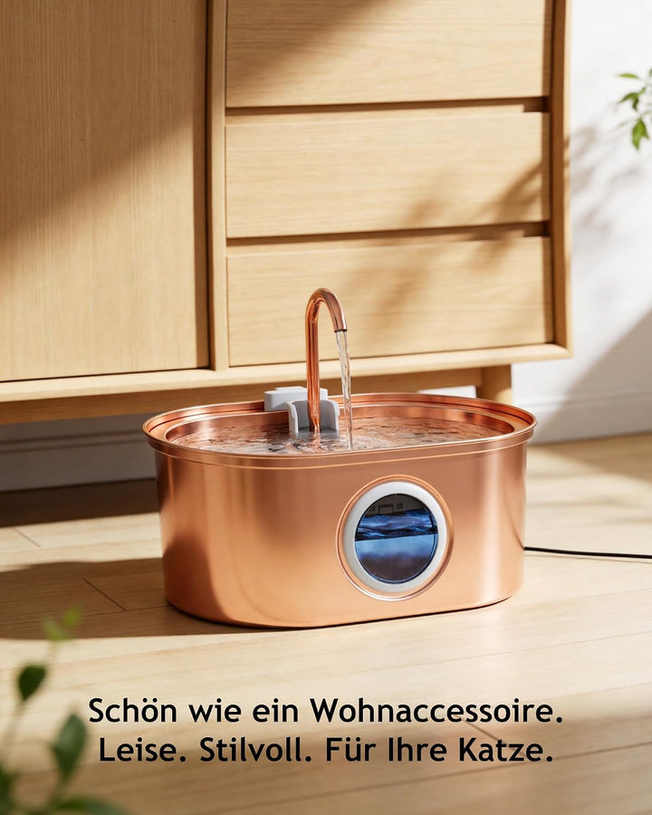 Kittyspout Katzenbrunnen 3,2L aus 304 Edelstahl, mit sichtbarem Wasserstand, leiser Pumpe und Filter
