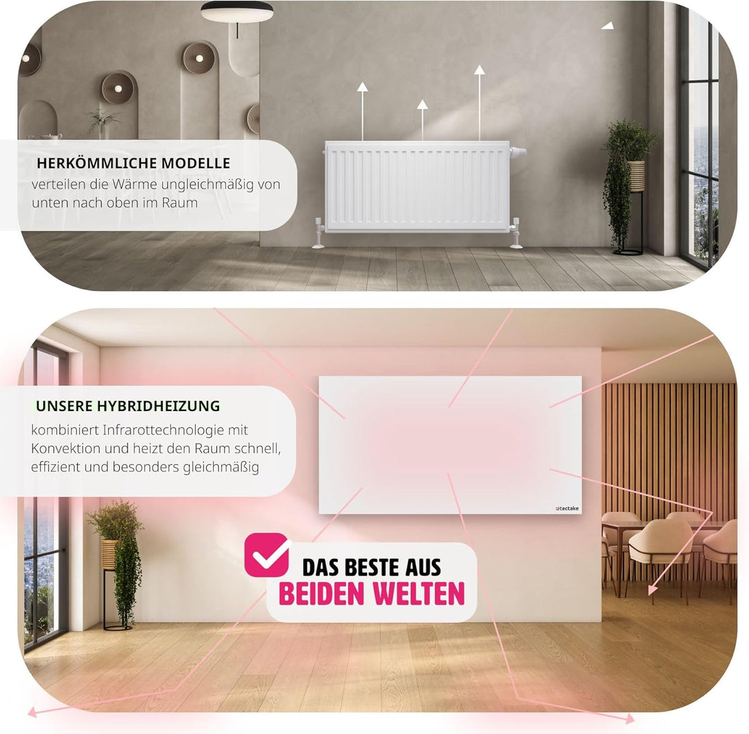 tectake Hybrid Infrarot Heizung mit Thermostat und Kippschutz, Infrarotheizung Standgerät, Wandheizu