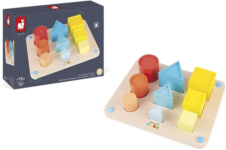 Janod - Grundlagen - Die Rauminhalte - Lernspiel aus Holz Babys und Kleinkinder 3-En-1 - Formen und
