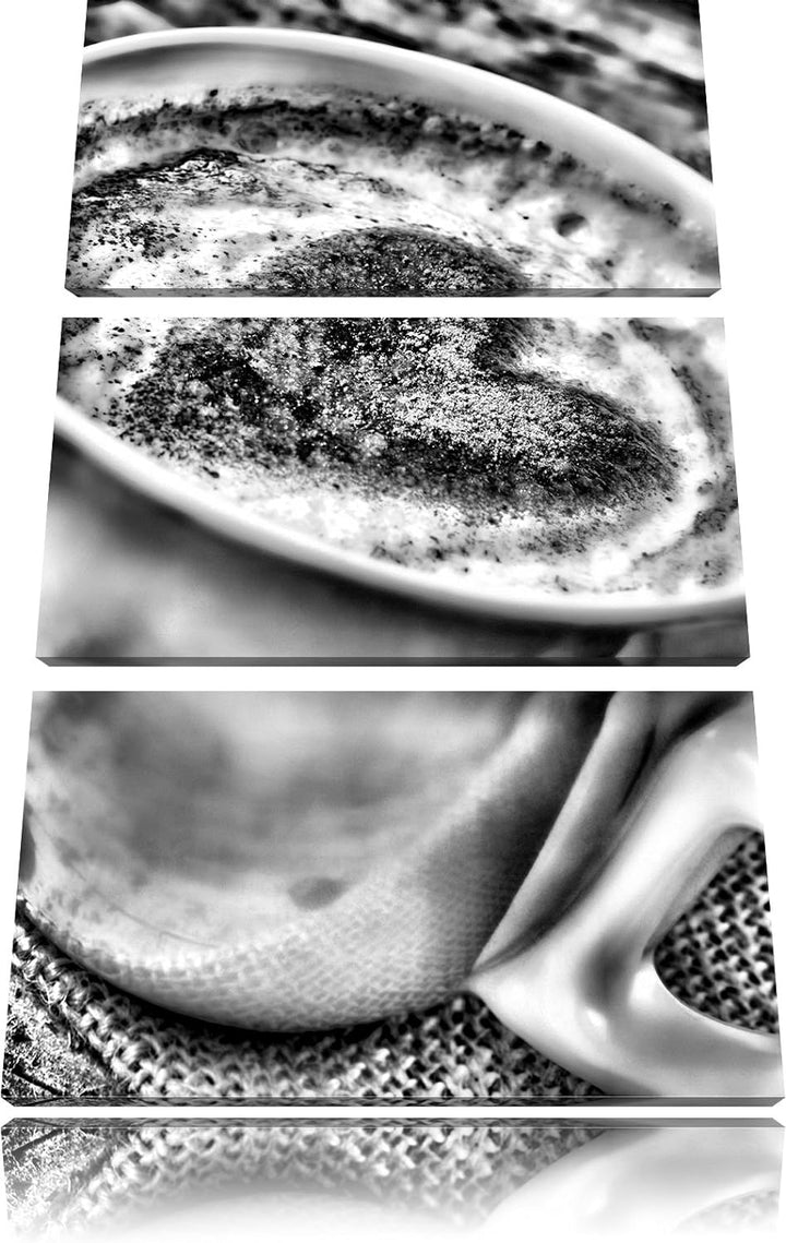 Pixxprint Monocrome, Kaffe mit Herz 3-Teiler Leinwandbild 120x80 Bild auf Leinwand