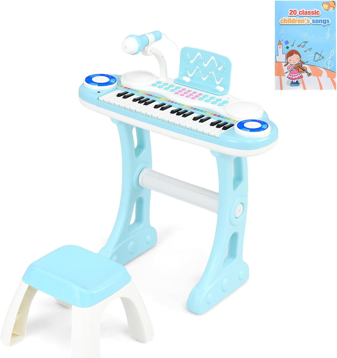 KOMFOTTEU 37 Tasten Kinderklavier Set, Elektronisches Klavier mit Lichteffekten und verstellbarem Mi