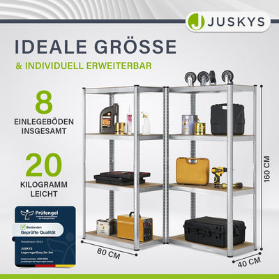 Juskys 2er-Set Lagerregal Easy 2X 160x80x40cm (HxBxT) | 640kg Traglast | 8 Böden | Metall Schwerlast