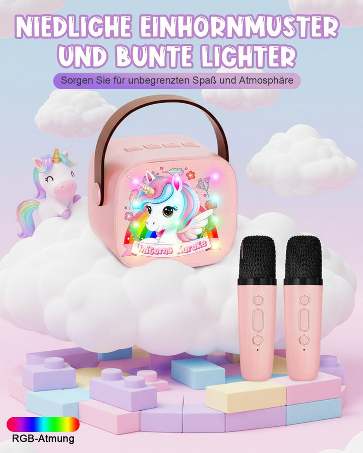 Karaoke Maschine Kinder mit 2 Bluetooth Mikrofon, Tragbarer Karaoke Drahtlosen Mikrofon mit LED-Lich