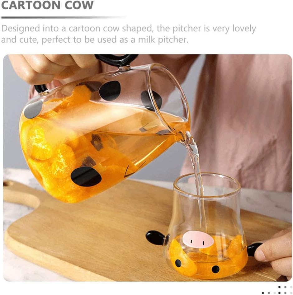 TOPBATHY Kaltes Wasserkrug mit Tasse Heimglas Juice Getränkglas Pitcher Cartoon Cow