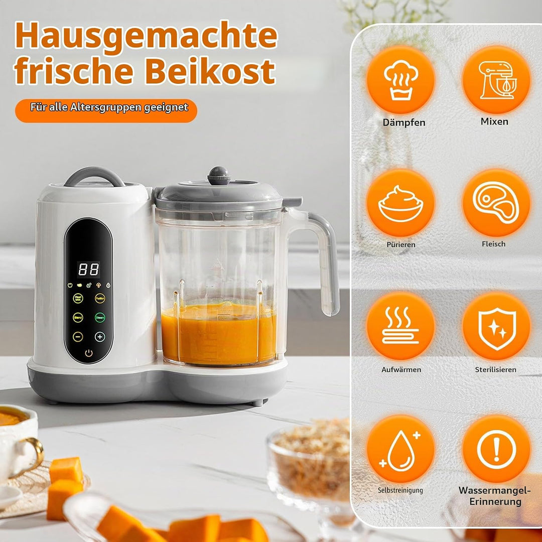Babynahrungszubereiter - Multifunktionaler Babybrei Zubereiter, Baby Food Maker mit Dampfgarer und M