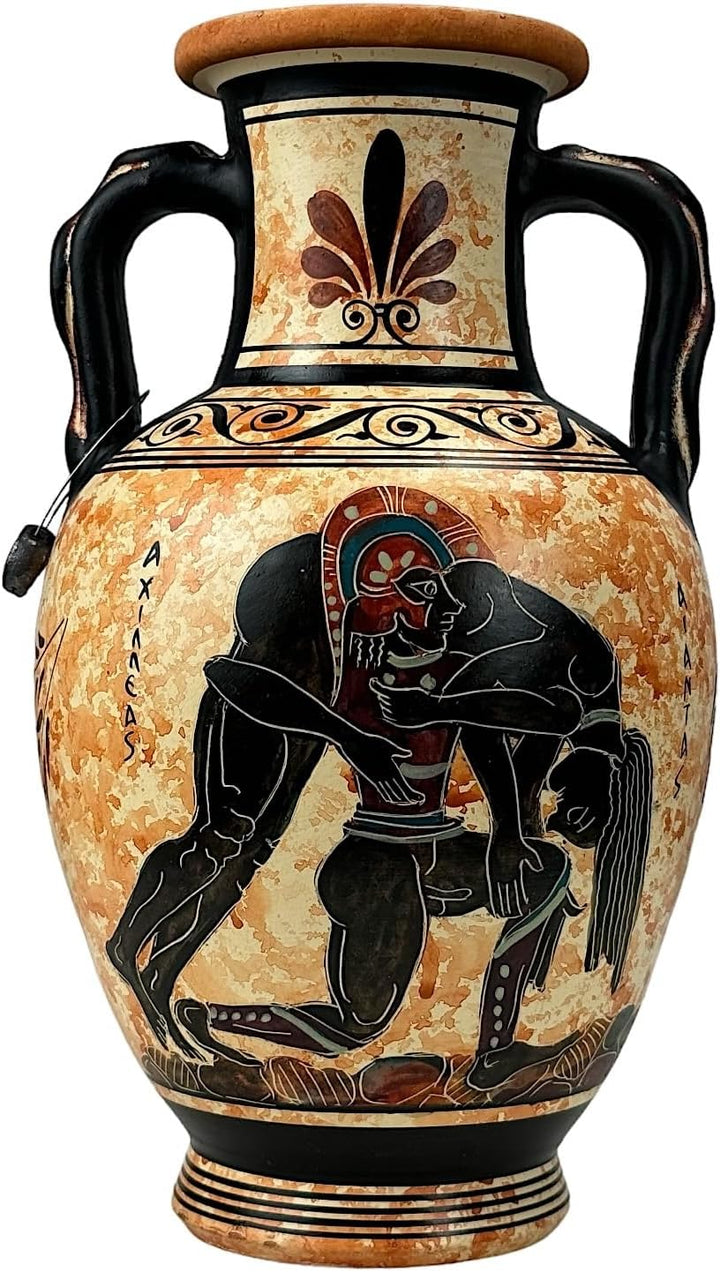 Ajax trägt den Körper der Achilles Amphore Vase Antike griechische Keramik, schwarz, orange, H x B x
