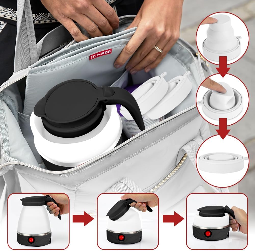 RANJIMA Wasserkocher Faltbar, 600ml Tragbarer Camping Wasserkocher Elektrischer Wasserkocher Mini Re