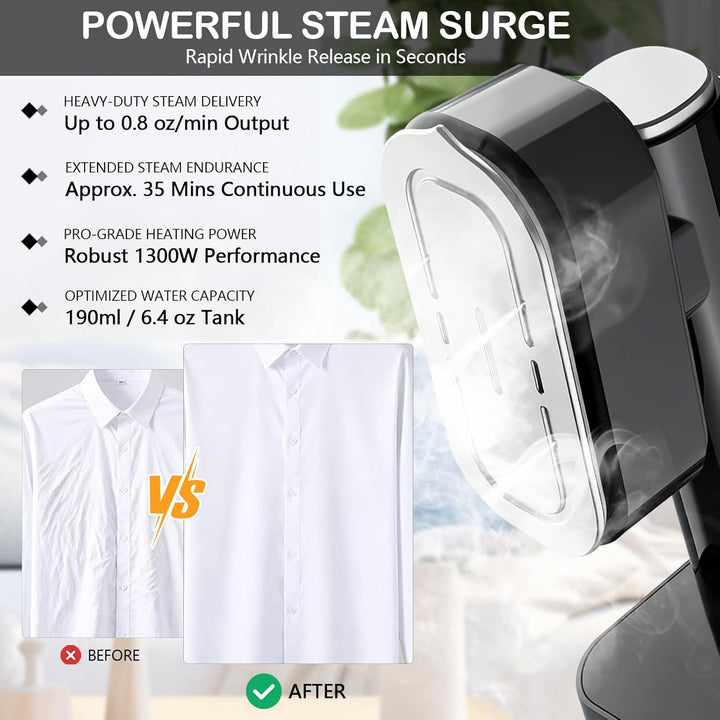Steamer Dampfglätter 1300W, Tragbarer Handdampfbügler mit 190ml Wassertank, 15s Schnellaufheizung, D