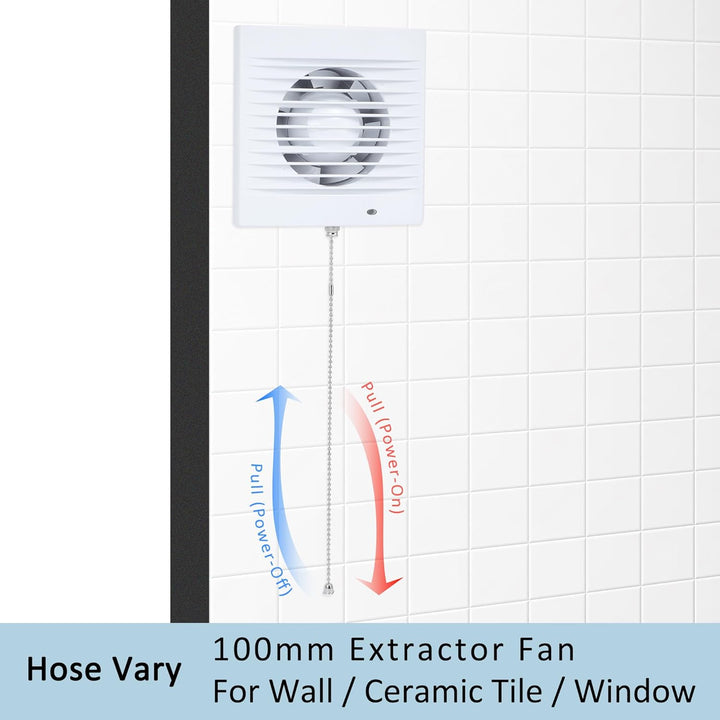 100mm Abluftventilator Badlüfter Lüfter Abluft Wandventilator mit Zugkettenschalter, Ruckstauklappe,